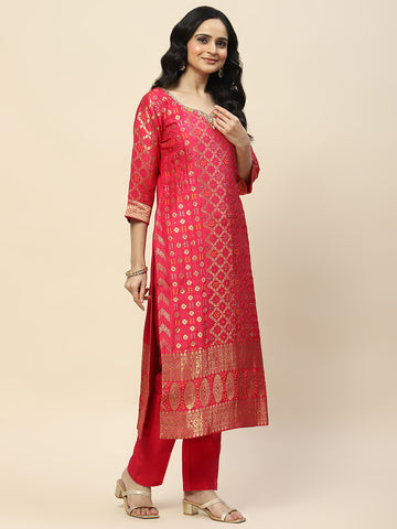 Woven Banarasi Kurta With Pants & Dupatta