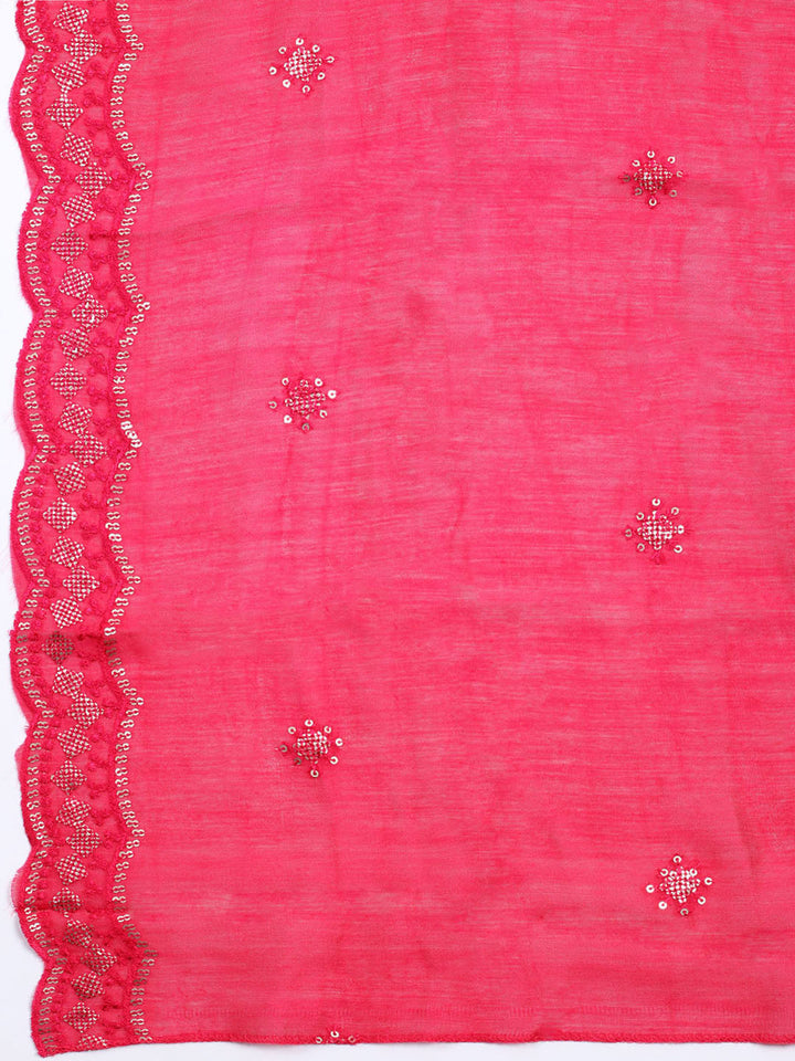 Neck Embroidered Chanderi Unstitched Suit With Dupatta