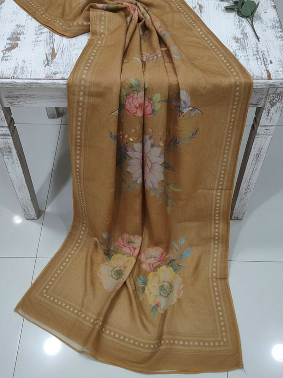 Printed Cotton Blend Unstitched Suit With Pant &amp; Dupatta