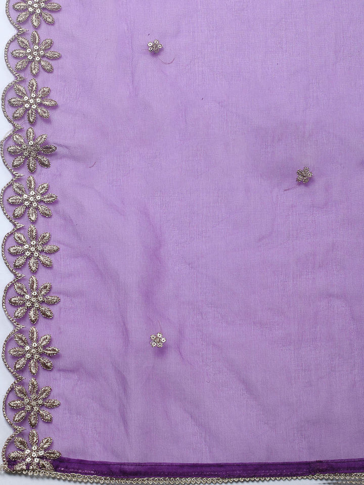 Embroidered Chanderi Unstitched Suit With Pant &amp; Dupatta