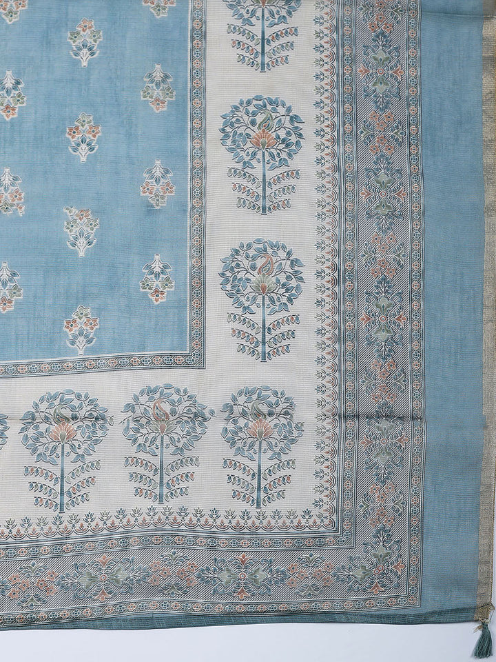 Embroidered Tissue Unstitched Suit With Pant &amp; Dupatta