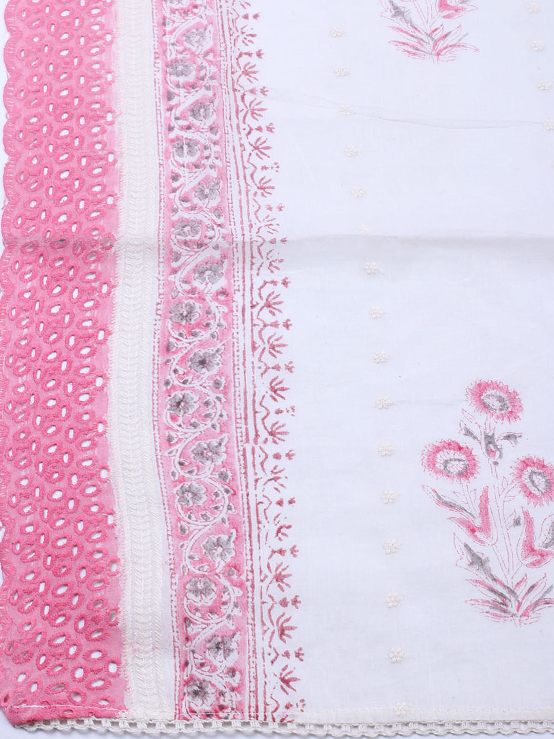 Embroidered Cotton Blend Unstitched Suit With Pant &amp; Dupatta