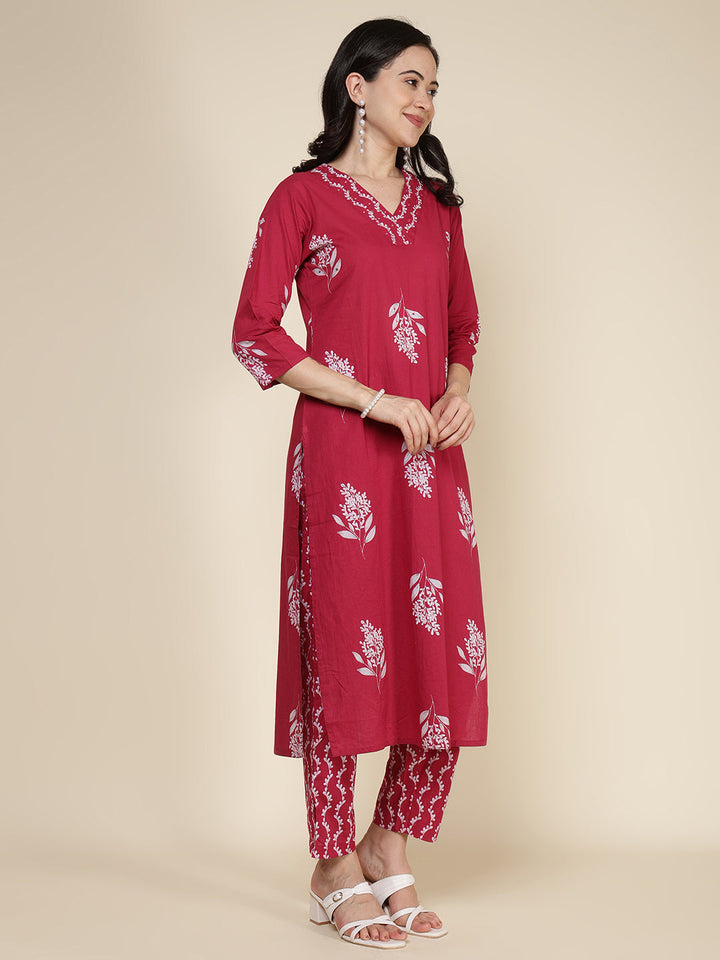 Printed Cotton Blend Kurta With Pants &amp; Dupatta
