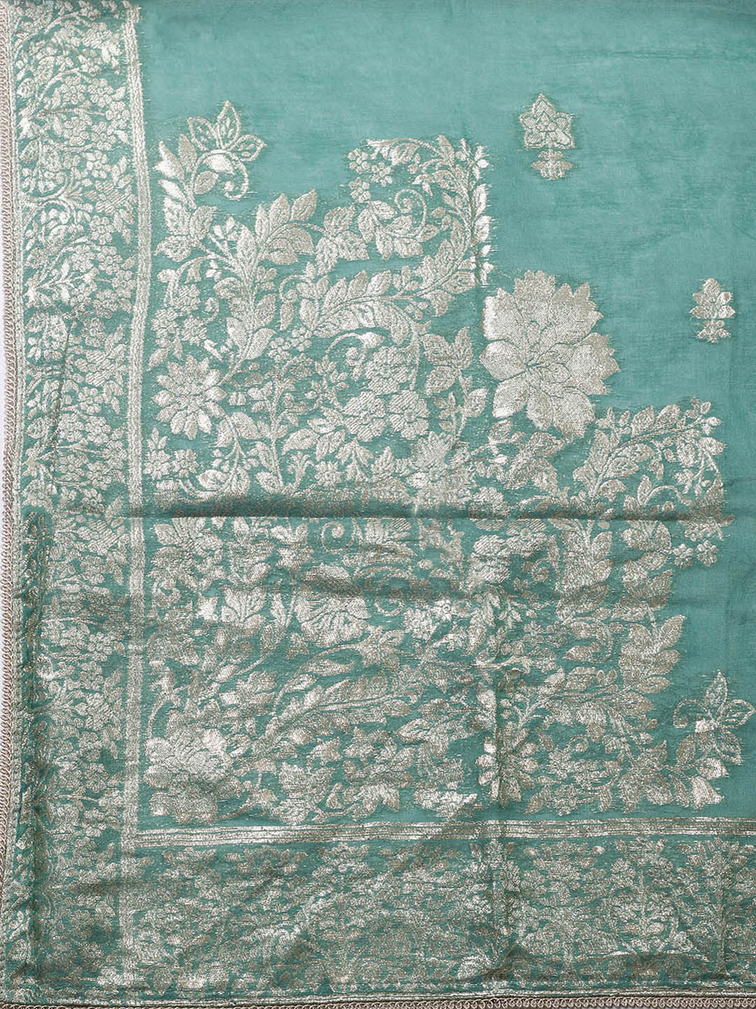 Embroidered Chanderi Unstitched Suit With Pant &amp; Dupatta