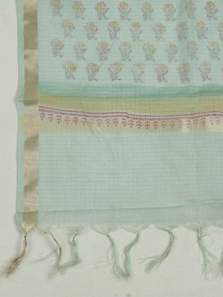 Printed Cotton Unstitched Suit With Pant &amp; Dupatta