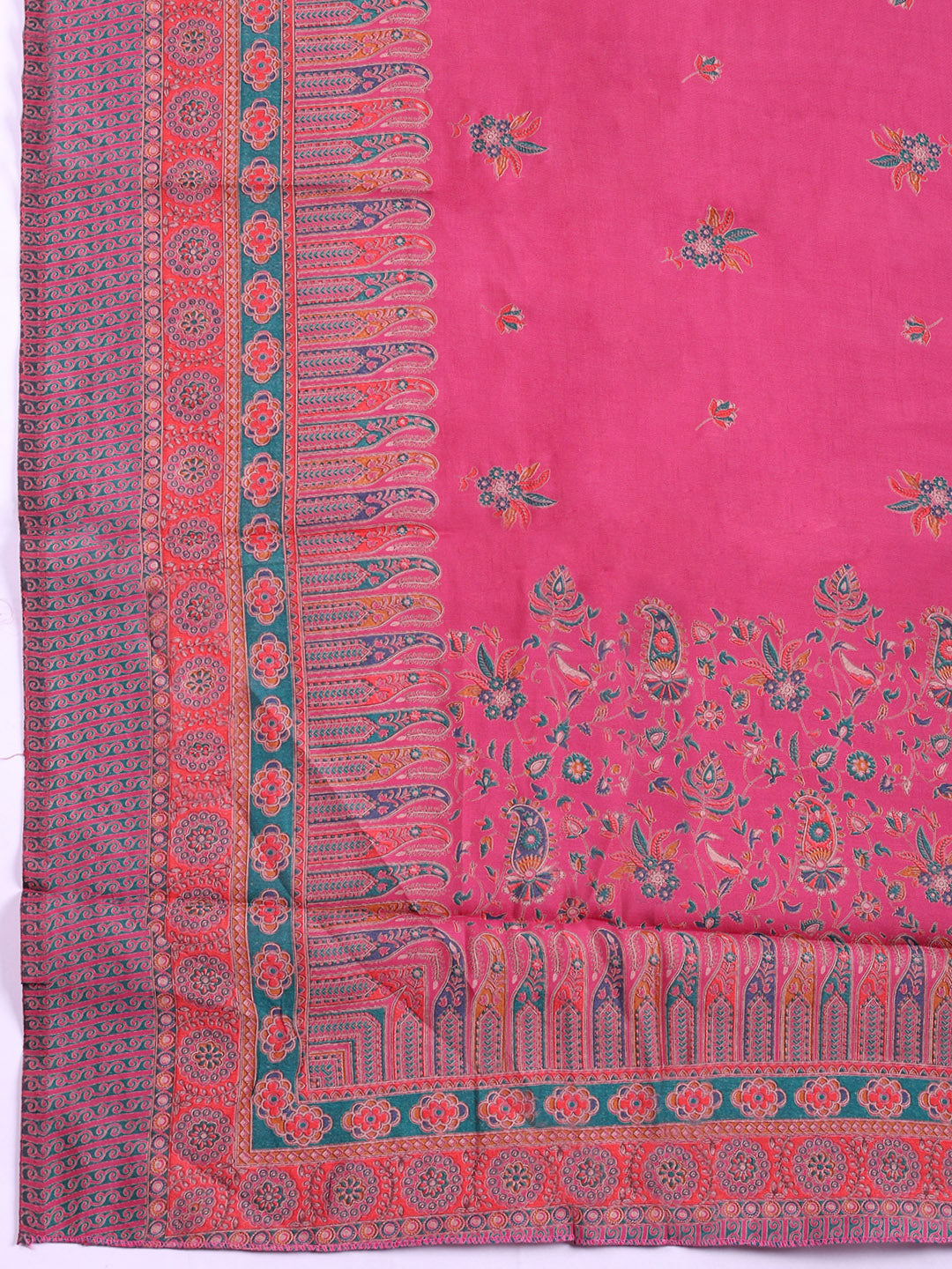 Printed Cotton Blend Unstitched Suit With Pant &amp; Dupatta