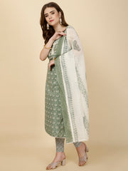 Printed Cotton Unstitched Suit Piece With Dupatta