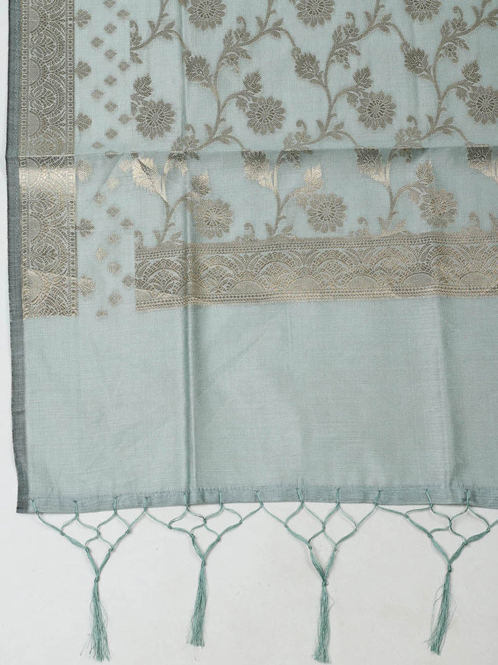 Woven Design Chanderi Unstitched Suit With Pant &amp; Dupatta