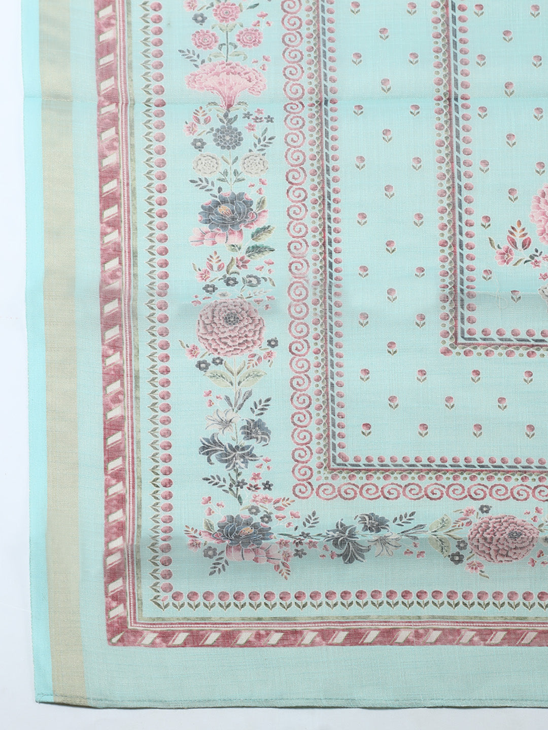 Printed Linen Blend Unstitched Suit With Pant &amp; Dupatta