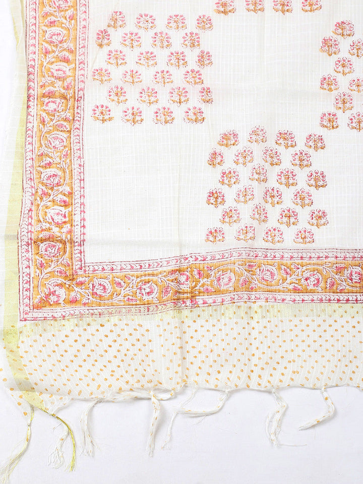 Printed Cotton Blend Unstitched Suit With Pant &amp; Dupatta
