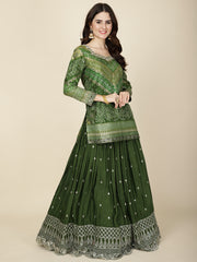 Bandhani Work Crepe Choli With Lehenga & Dupatta