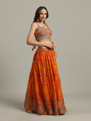 Embroidered Crepe Choli With Lehenga & Dupatta