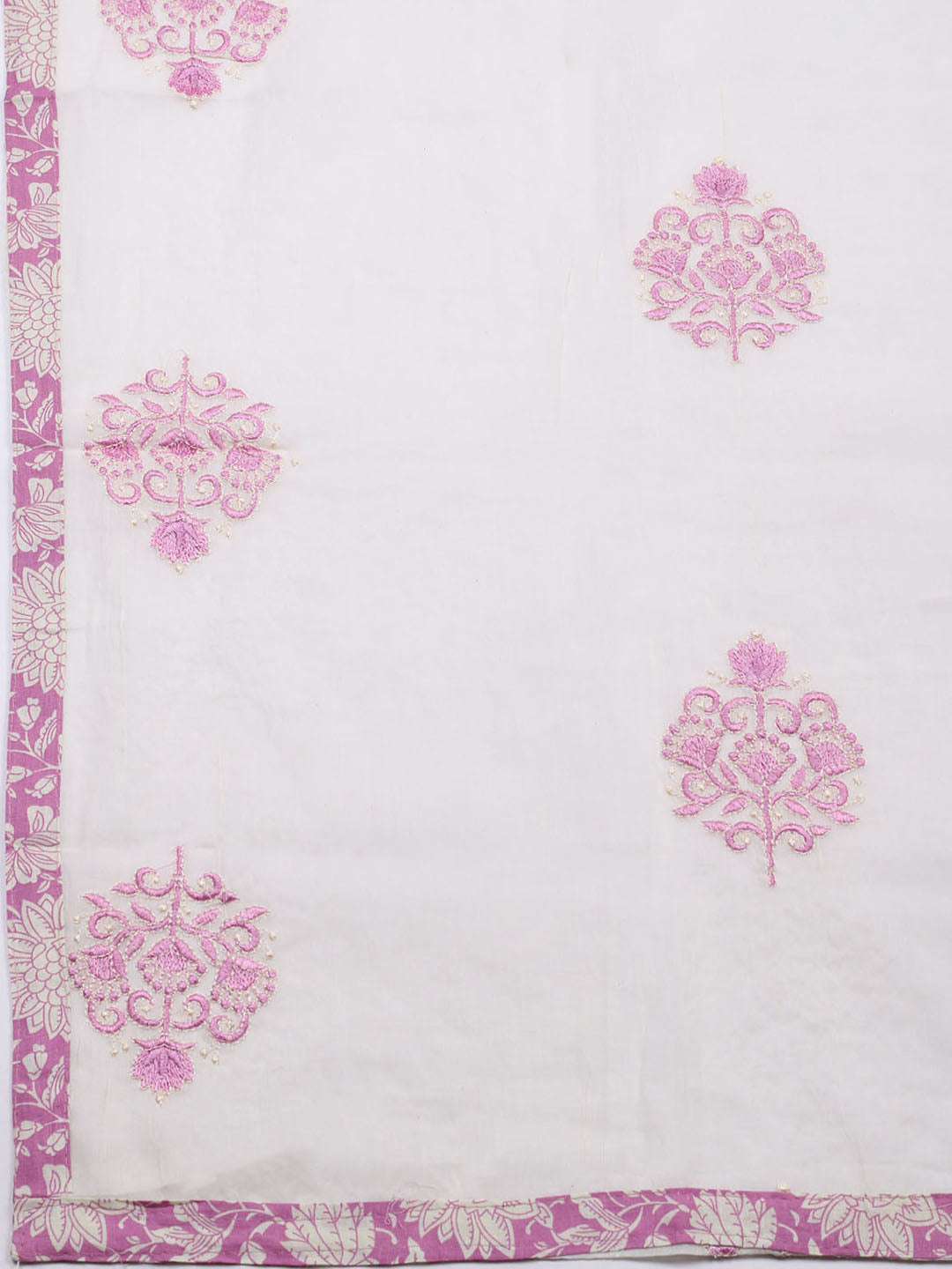 Printed Cotton Blend Unstitched Suit With Pant &amp; Dupatta