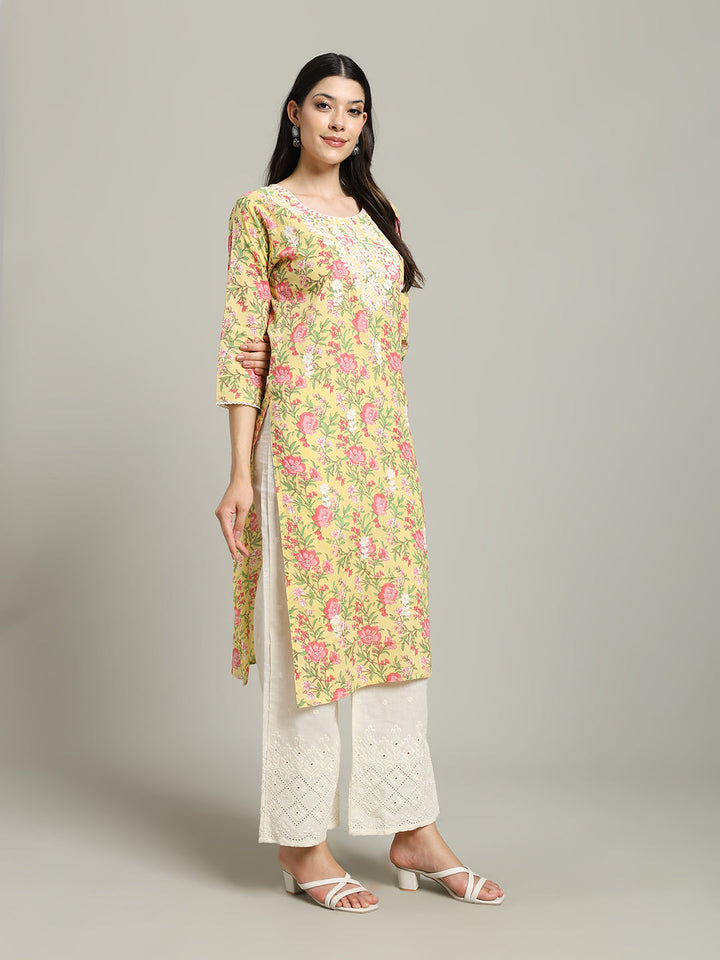 Printed Cotton Blend Kurta With Palazzo
