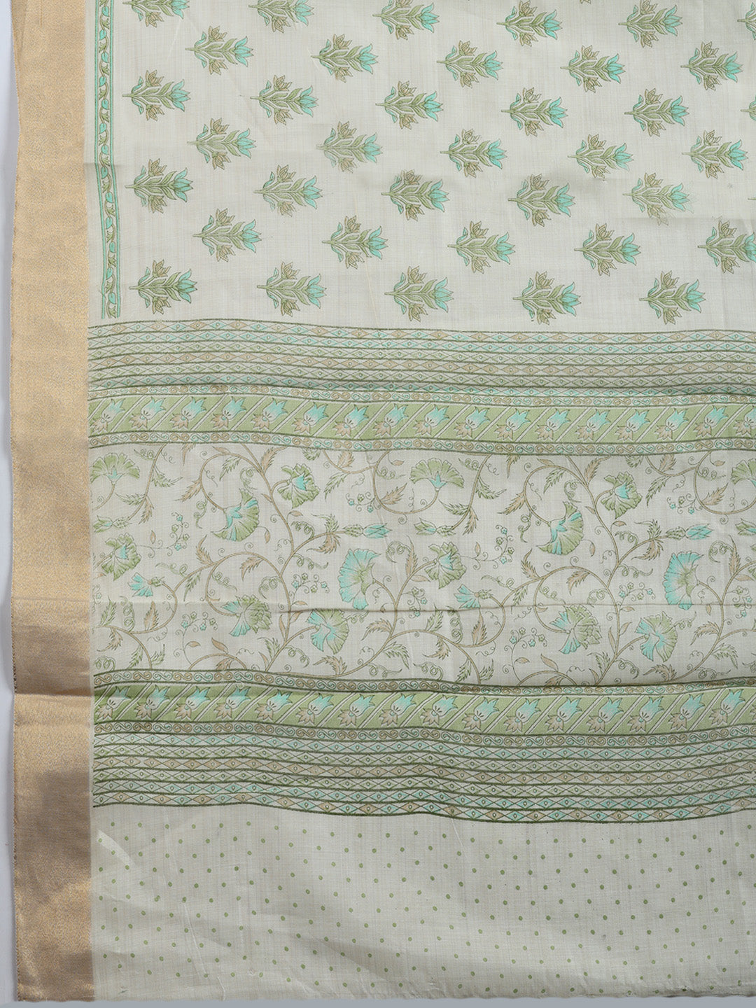 Printed, Chanderi Unstitched Suit With Pant &amp; Dupatta
