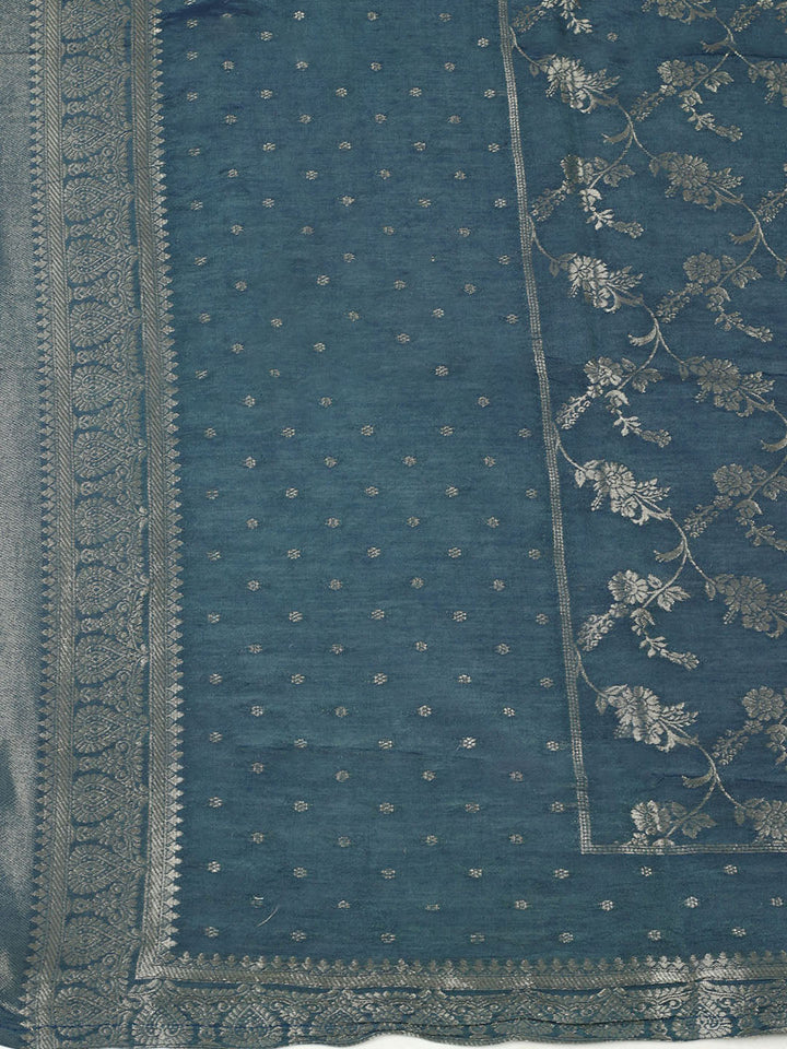Embroidered Chanderi Unstitched Suit With Pant &amp; Dupatta