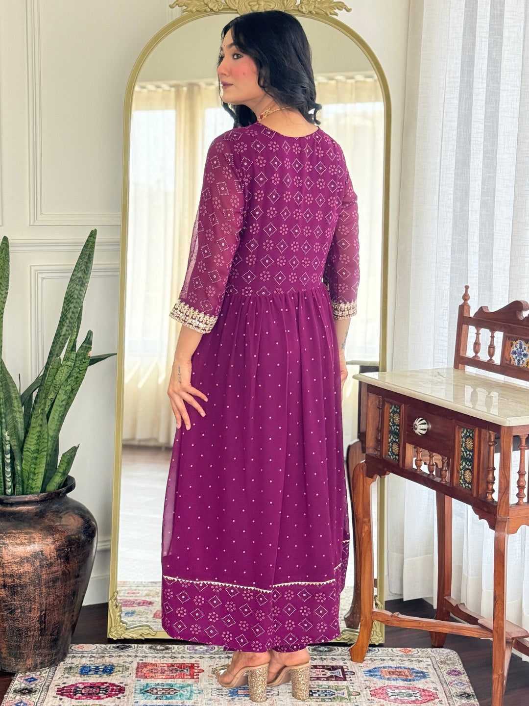 Neck Embroidered Georgette Kurta With Pants &amp; Dupatta