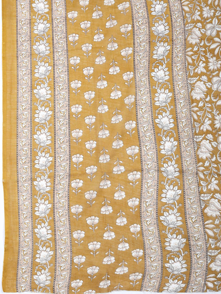 Printed Cotton Blend Unstitched Suit With Pant &amp; Dupatta