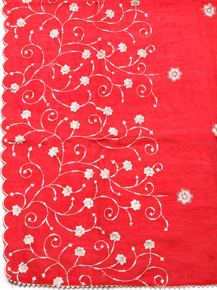 Embroidered Cotton Unstitched Suit With Pant &amp; Dupatta
