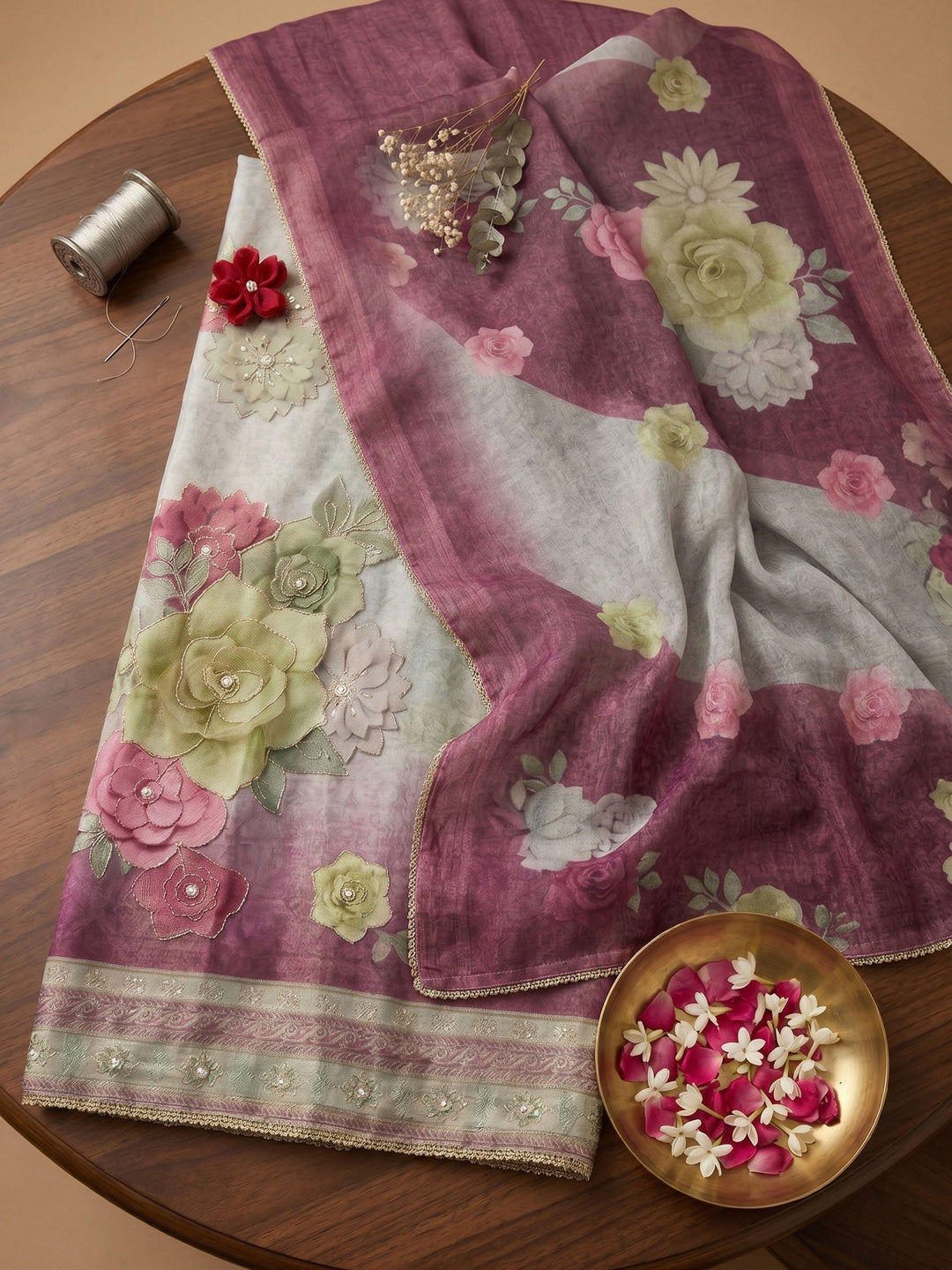 Printed Chanderi Unstitched Suit With Dupatta