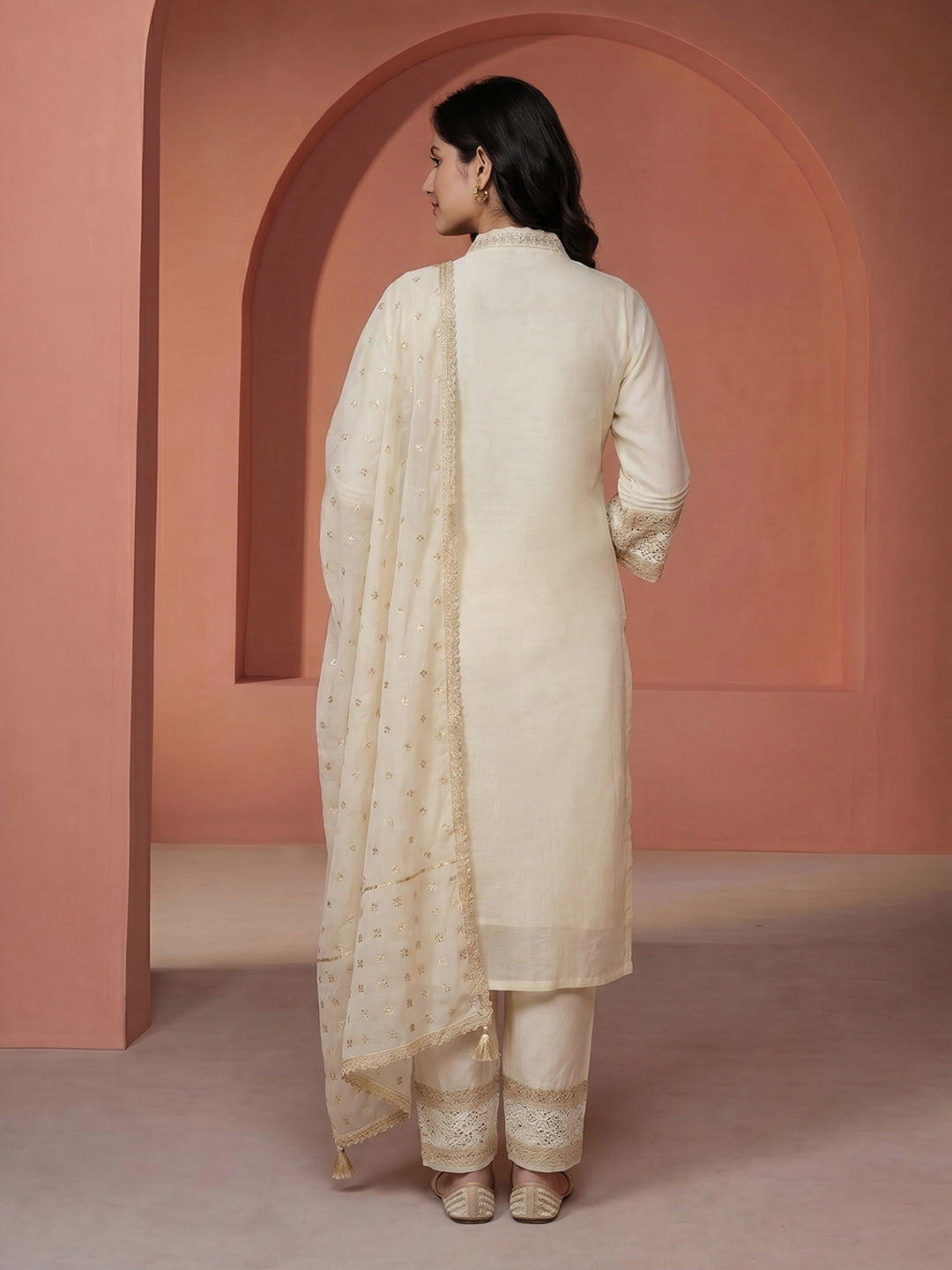 Embroidered Chanderi Suit Set With Dupatta