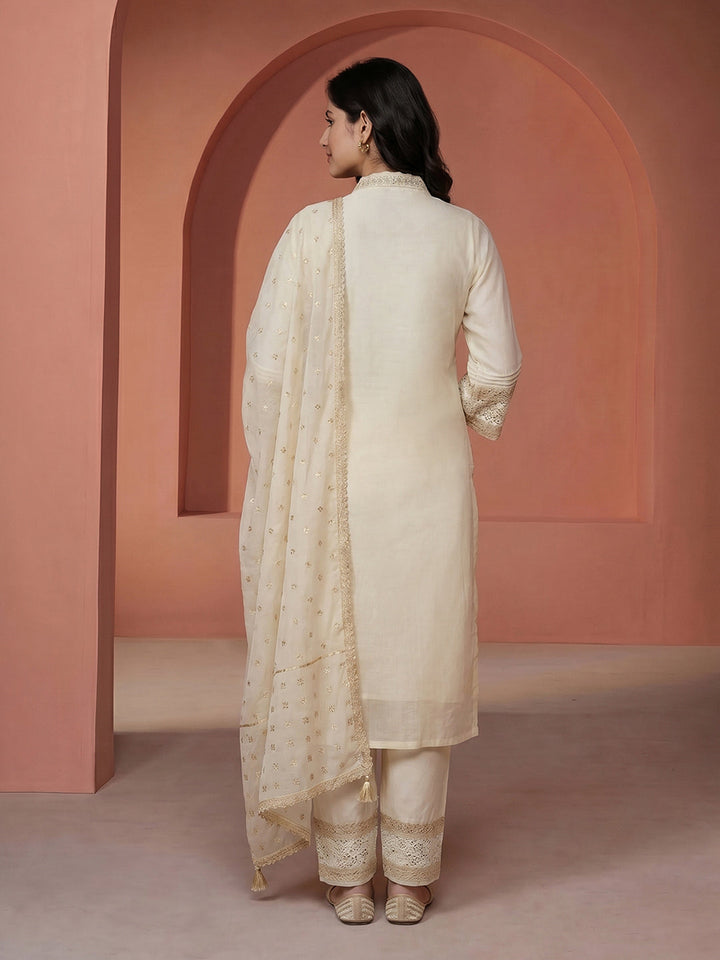 Embroidered Chanderi Suit Set With Dupatta