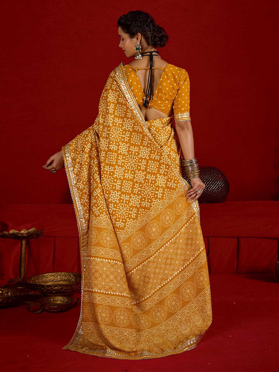 Printed &amp; Gota Work Art Silk Saree