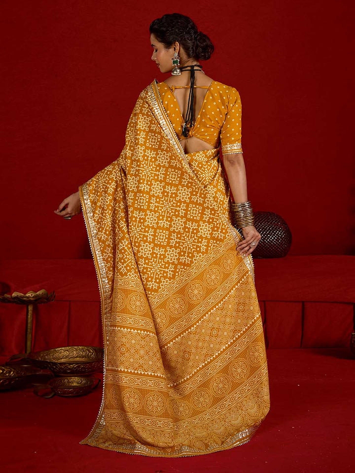 Printed &amp; Gota Work Art Silk Saree