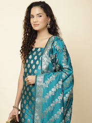 Woven Banarasi Chanderi Unstitched Suit With Dupatta