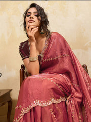 Embroidered Satin Velvet Saree