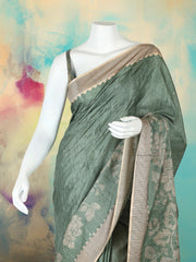 Printed Tussar Aqua Green Saree