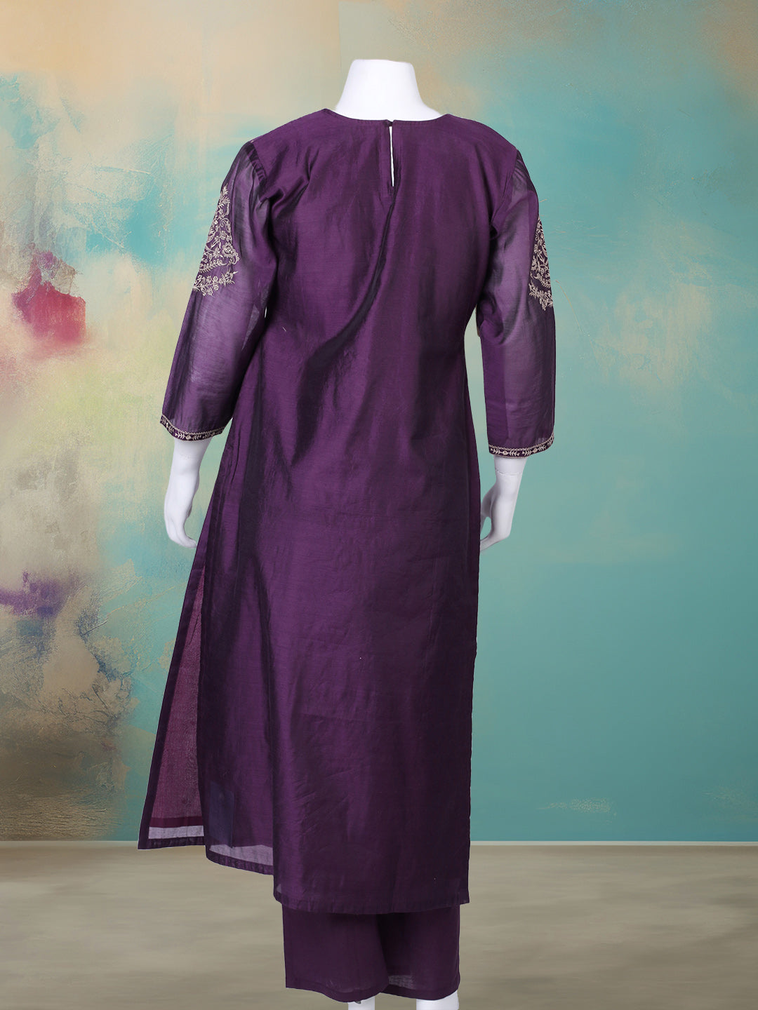 Embroidered Chanderi Kurta With Pant & Dupatta