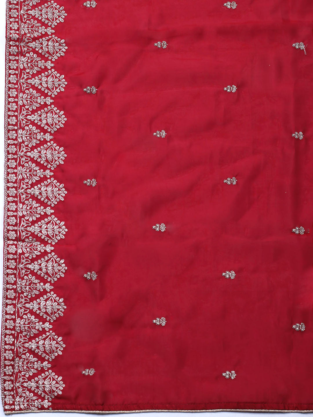Embroidered Chanderi Unstitched Suit With Pant &amp; Dupatta