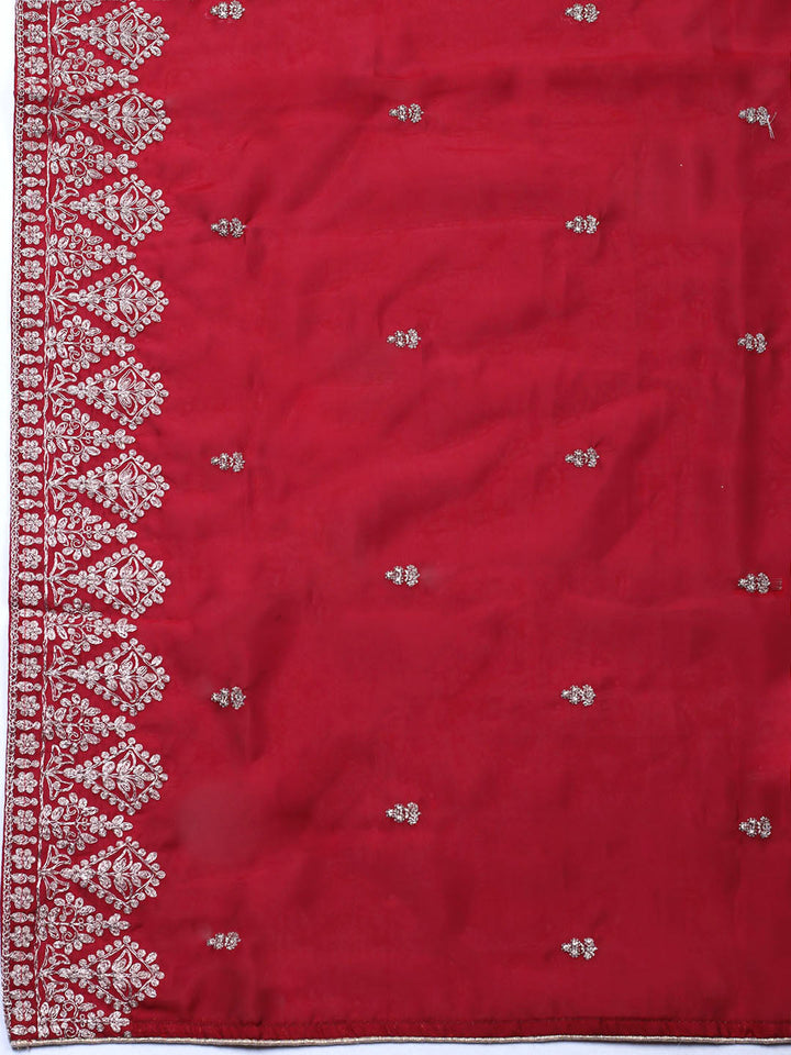Embroidered Chanderi Unstitched Suit With Pant &amp; Dupatta