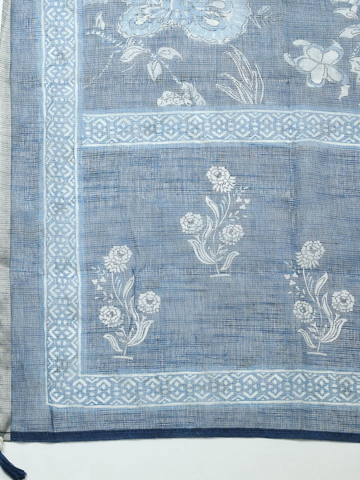 Printed Cotton Blend Unstitched Suit With Pant Dupatta