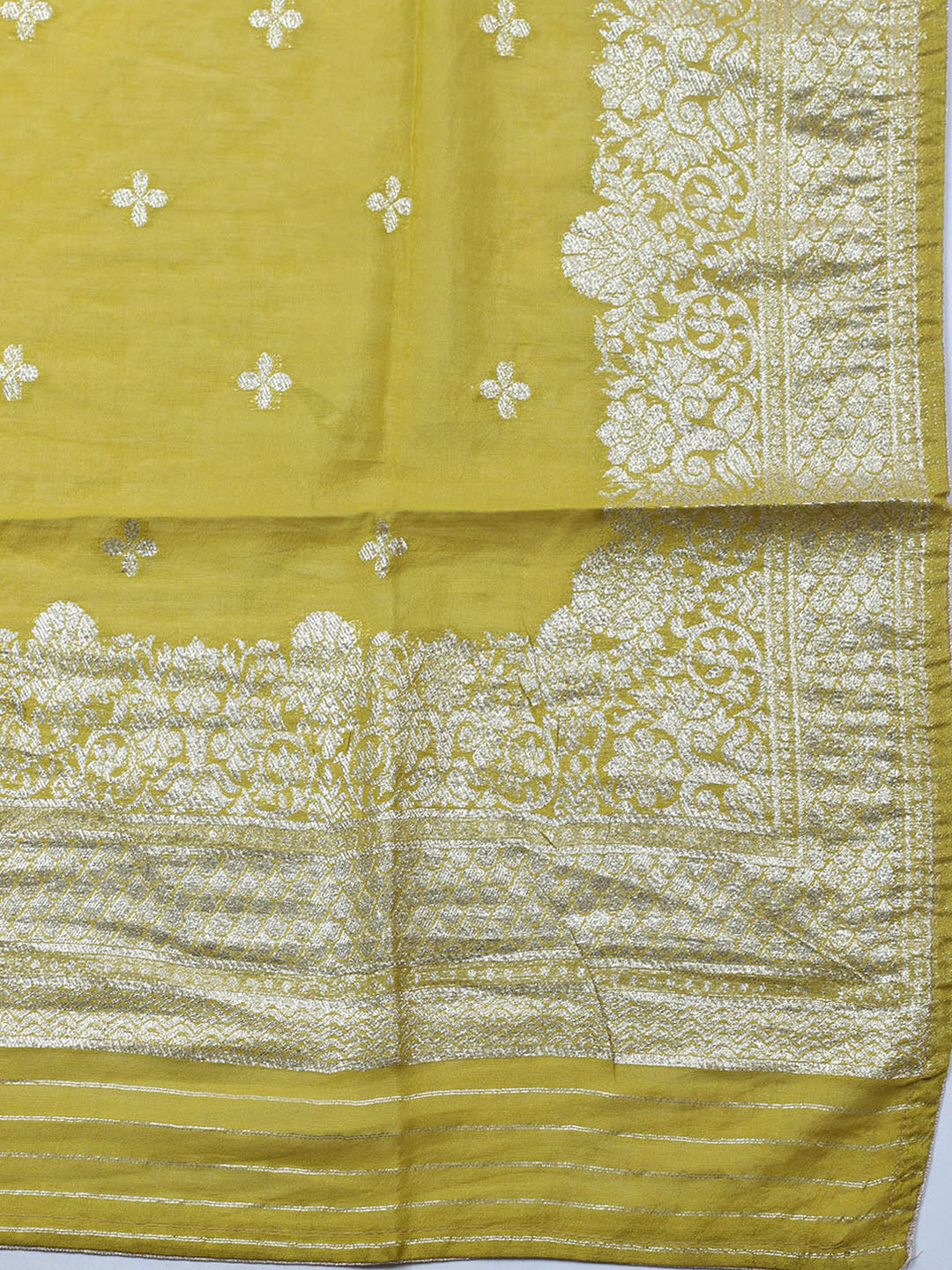 Embroidered Chanderi Unstitched Suit With Pant &amp; Dupatta