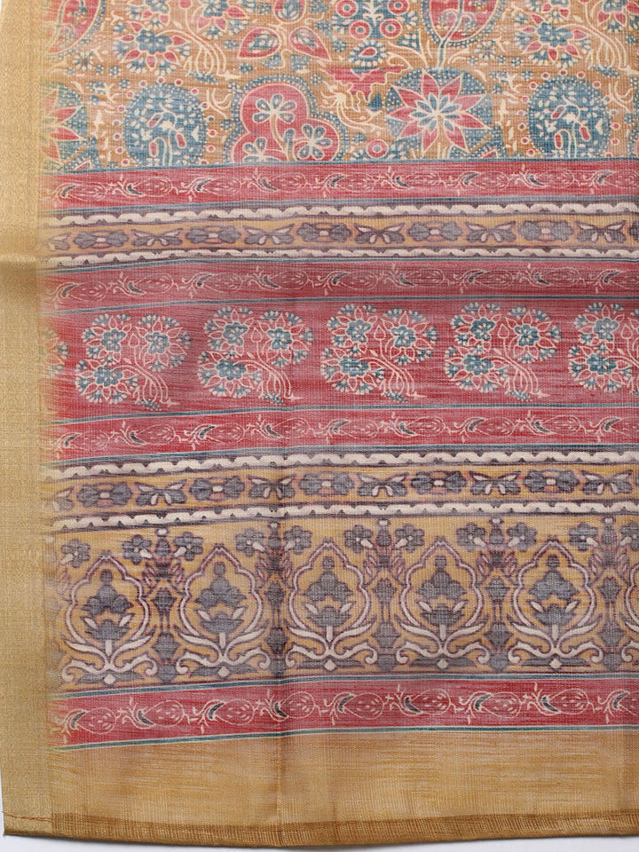 Embroidered Chanderi Unstitched Suit With Pant &amp; Dupatta