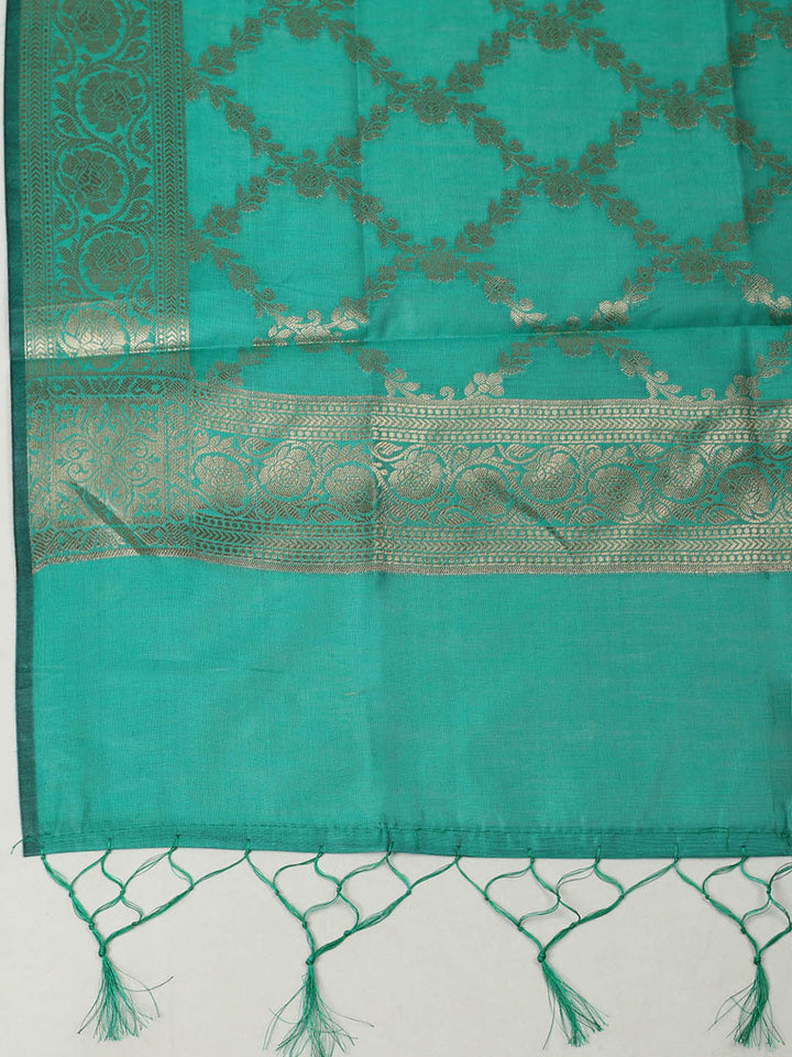 Woven Design Chanderi Unstitched Suit With Pant &amp; Dupatta