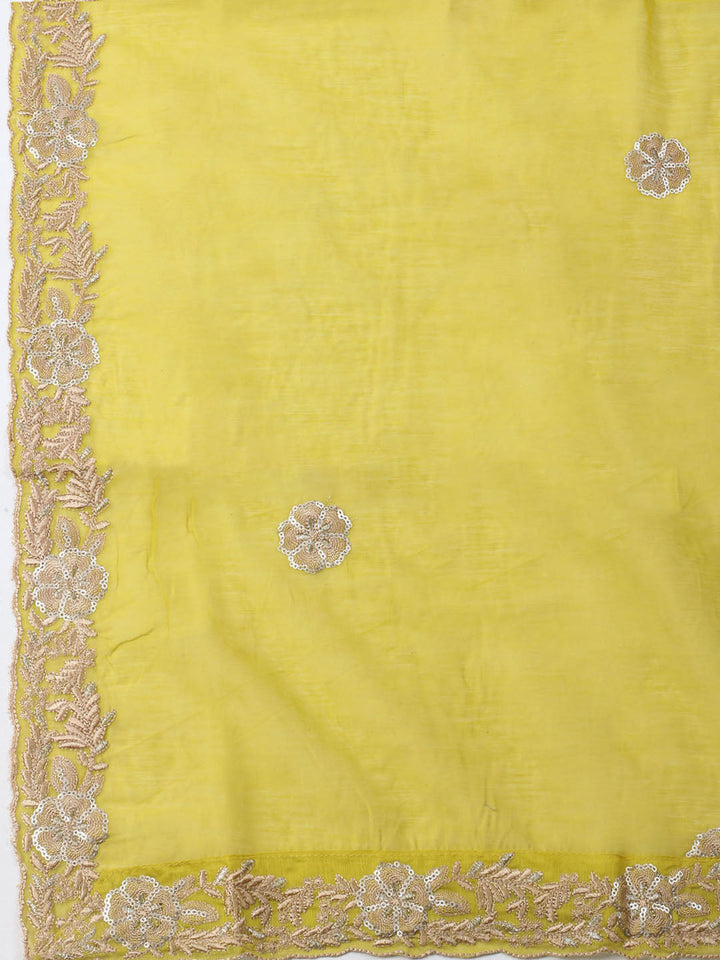 Embroidered Chanderi Unstitched Kurta With Pant &amp; Dupatta