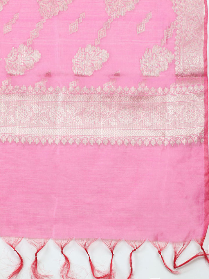 Woven Design Chanderi Unstitched Suit With Pant Dupatta