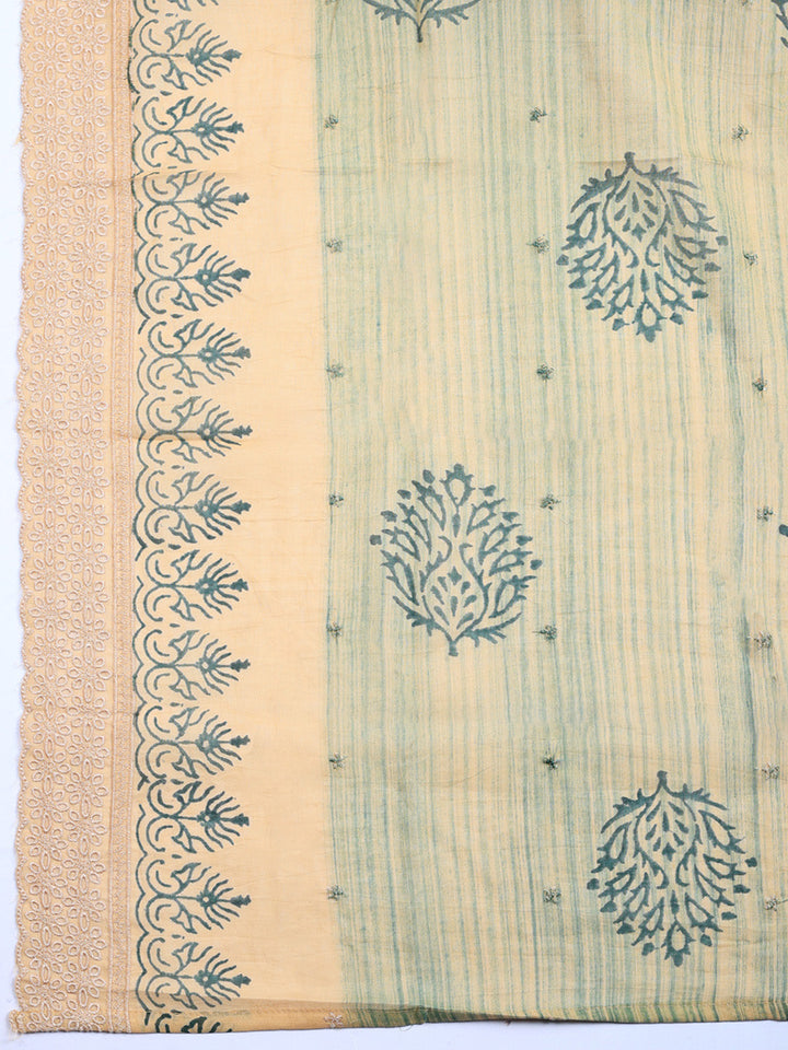 Embroidered Cotton Blend Unstitched Suit With Pant &amp; Dupatta