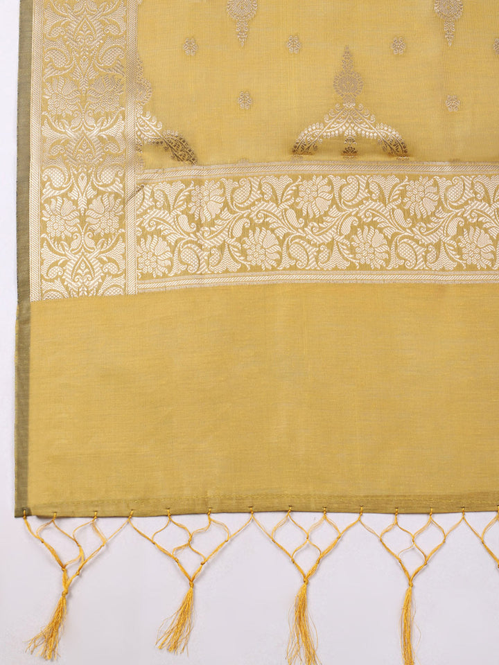 Woven Design Chanderi Unstitched Suit With Pant &amp; Dupatta
