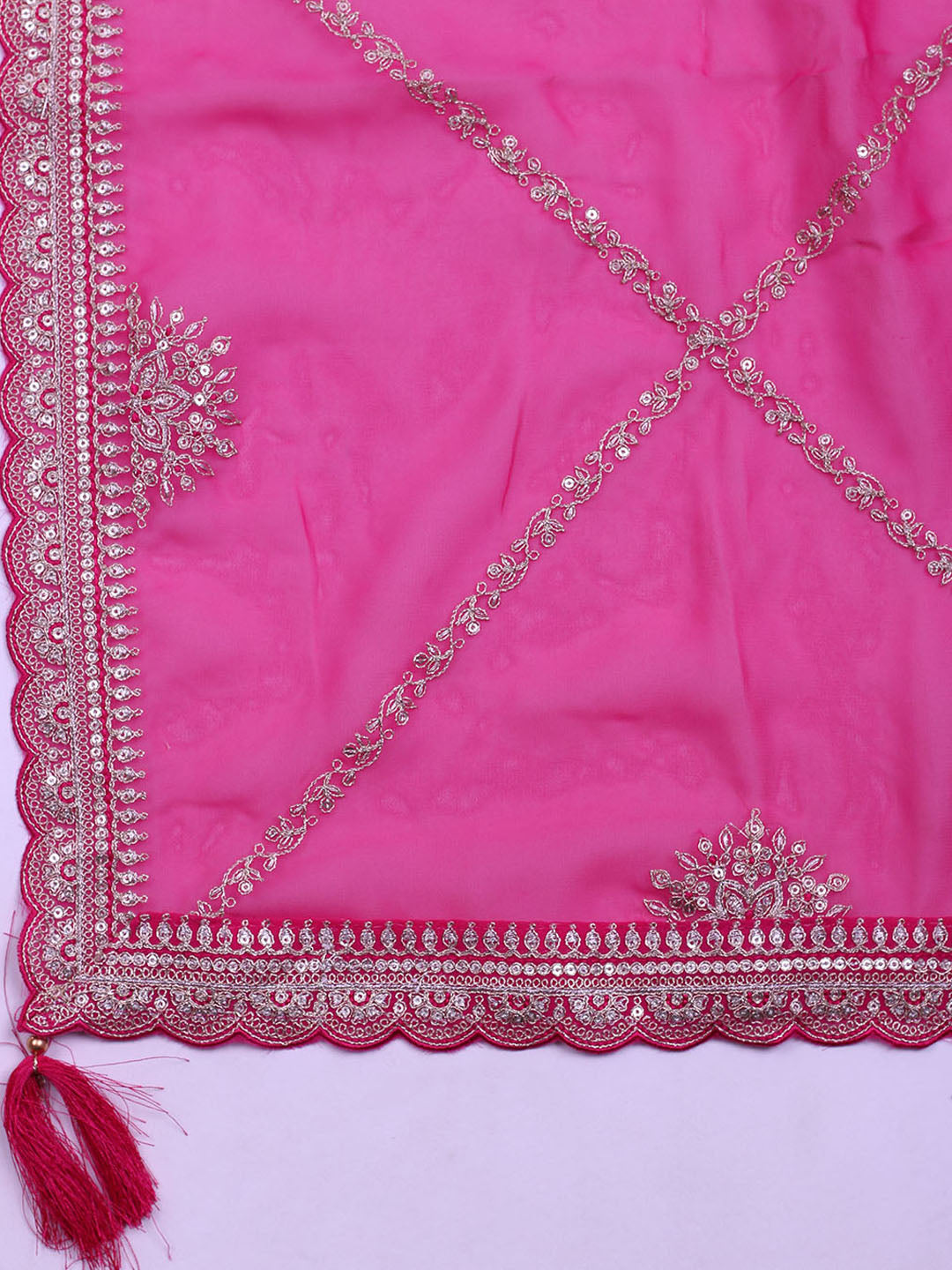 Neck Embroidered Chanderi Unstitched Suit With Dupatta