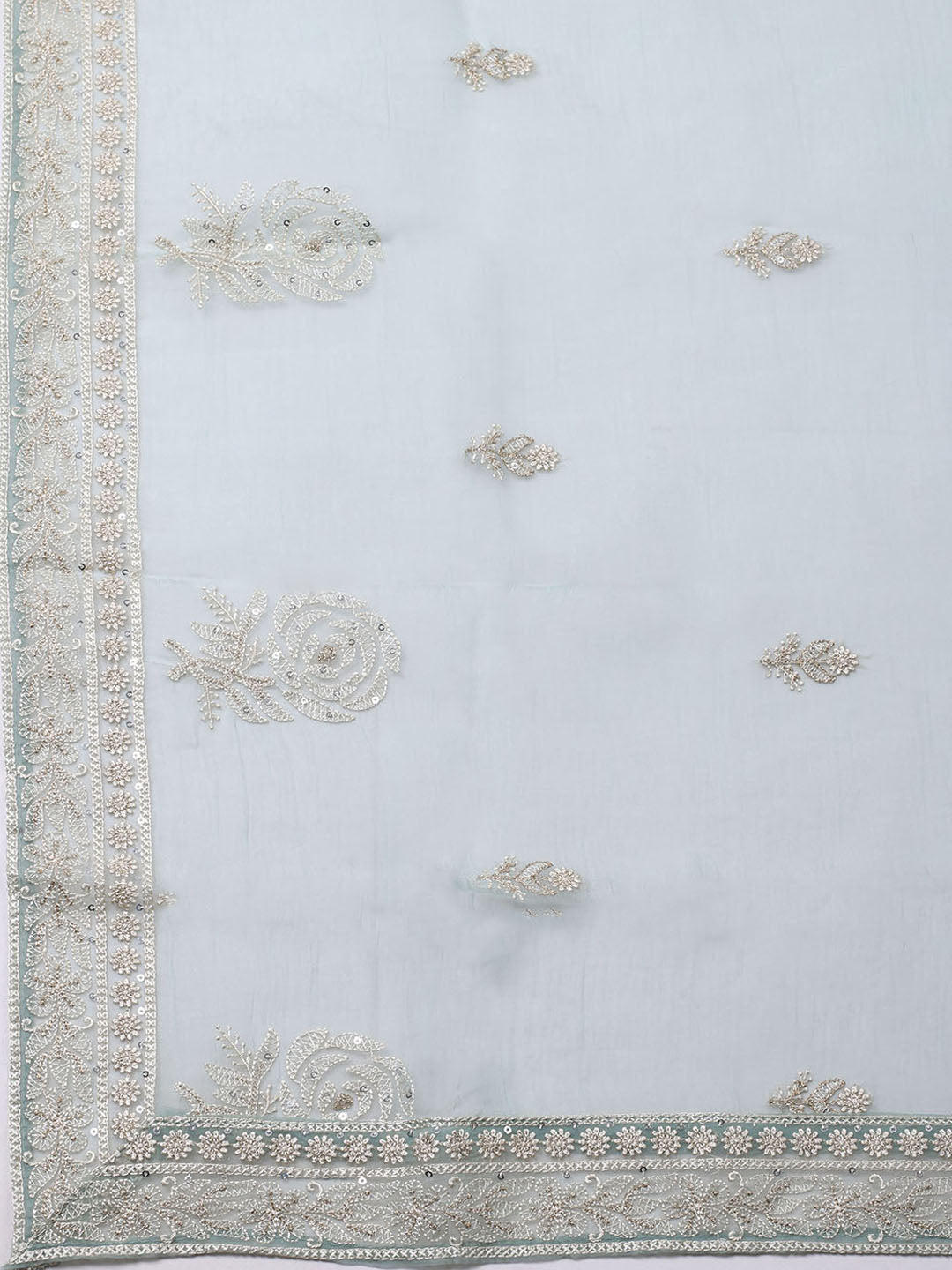 Embroidered Organza Unstitched Suit With Pant &amp; Dupatta