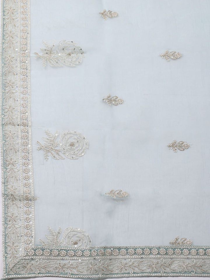 Embroidered Organza Unstitched Suit With Pant &amp; Dupatta