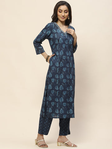 Block Print Cotton Suit Set With Dupatta