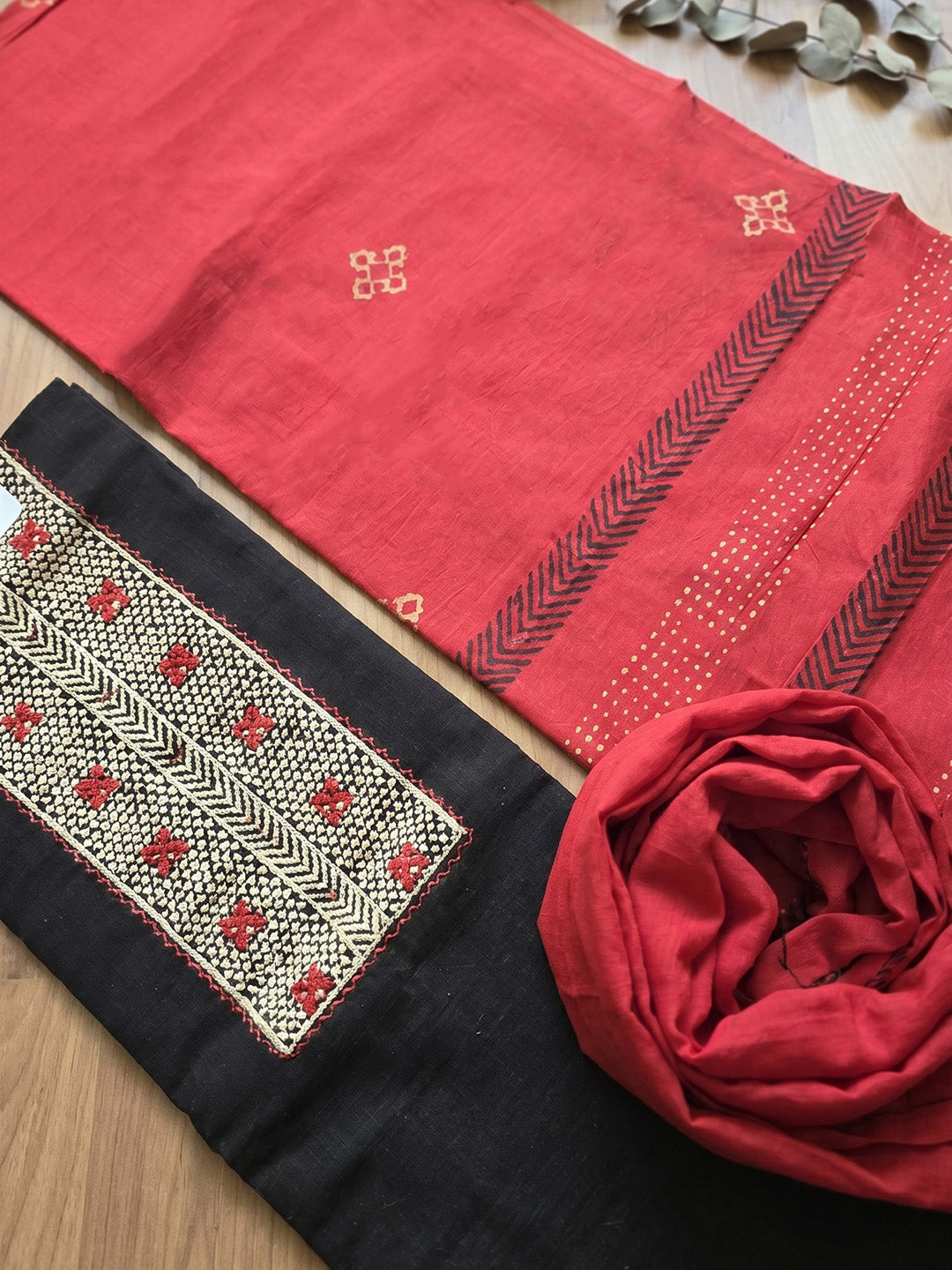 Printed Cotton Blend Unstitched Suit With Pant &amp; Dupatta