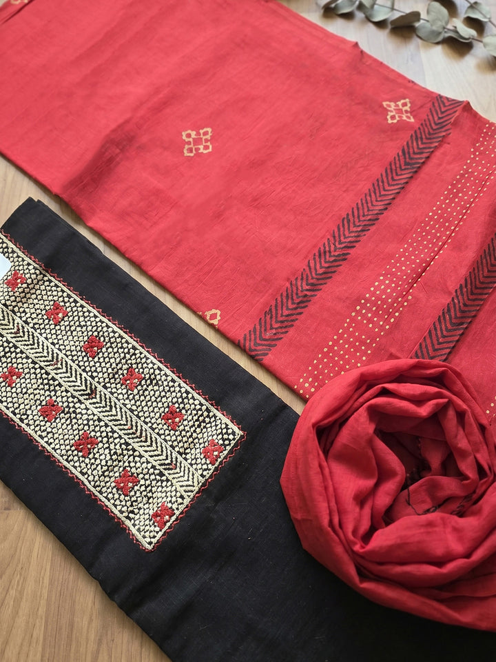 Printed Cotton Blend Unstitched Suit With Pant &amp; Dupatta