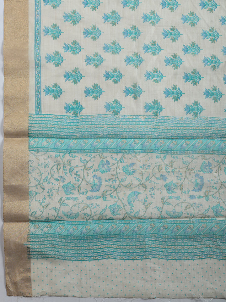 Printed, Chanderi Unstitched Suit With Pant &amp; Dupatta