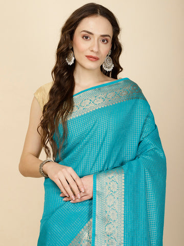 Check Pattern Plain Woven Georgette Saree